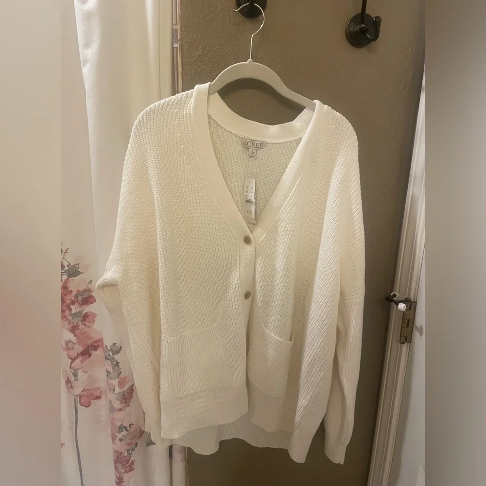 J. Crew V-neck cotton-blend cardigan sweater Ivory XL NWT